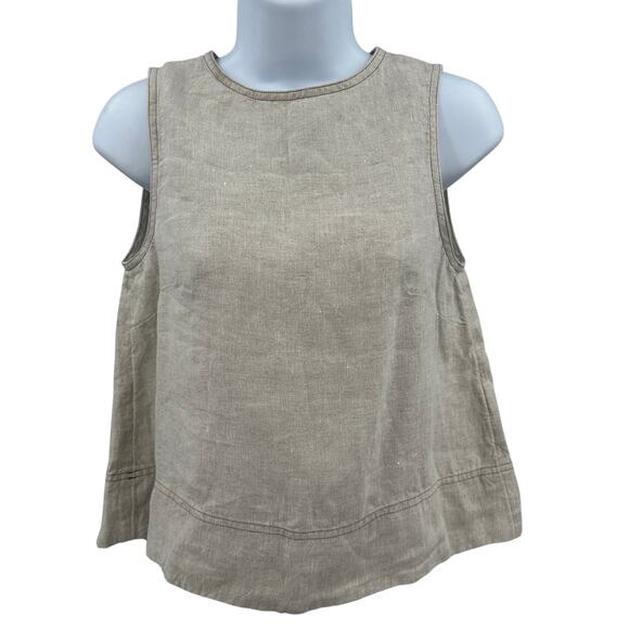 Madewell Linen Pleated Shell Top Sz XS Oat Wide Swing Hem Keyhole Back High Neck - Picture 3 of 12